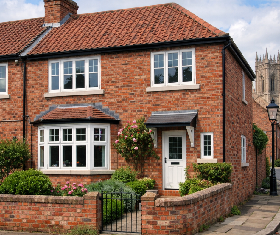 White uPVC casement window with double glazing, featuring clean modern frames and energy‑efficient design, installed on a traditional Yorkshire stone cottage.